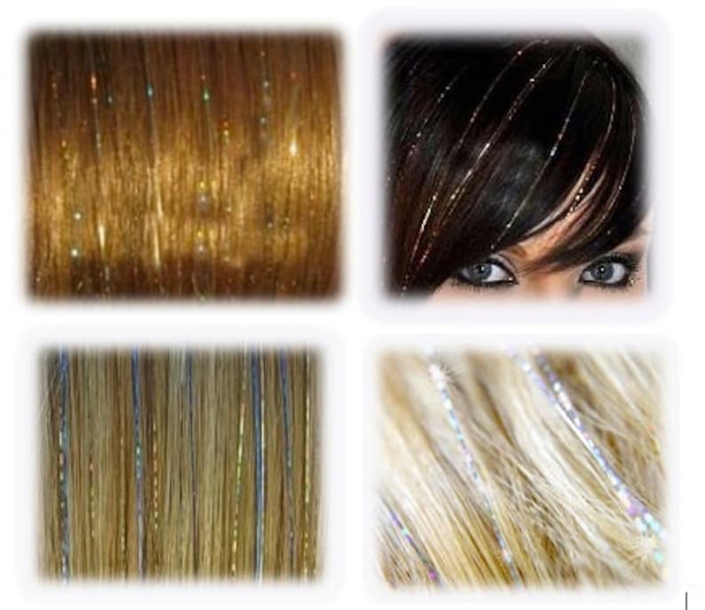 40 Hair Tinsel 100 Strands Shiny Purple image 2