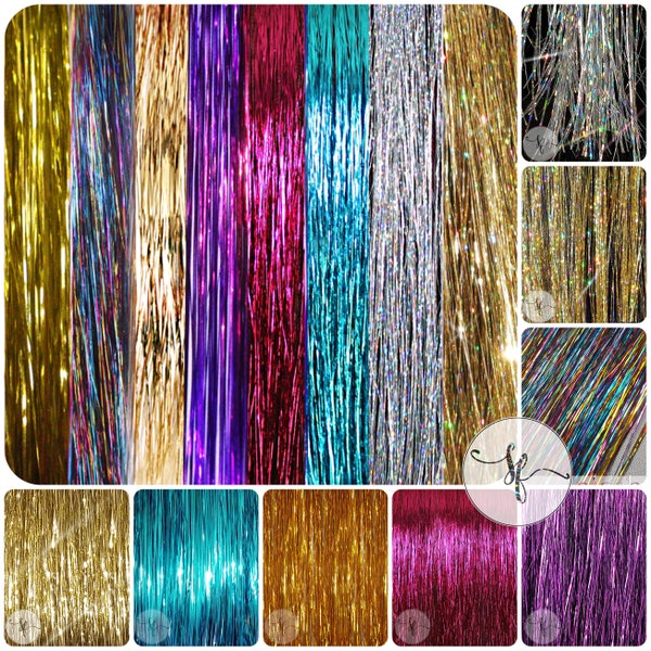 600 Strands 40" Hair Tinsel 8 Colors (Sparkling Silver, Sparkling Gold, Rainbow, Purple, Hot Pink, Gold, Champagne Gold, Blue)