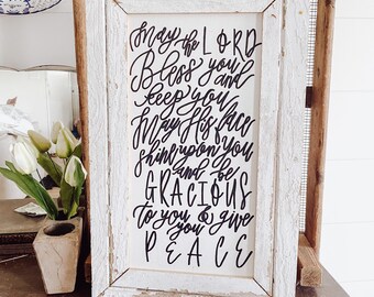 NUMBERS 6 May the Lord BLESS YOU and keep you | Reclaimed wood Bead board Chippy white Farmhouse Weathered Architectural Salvage