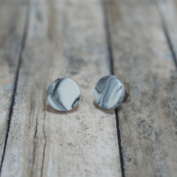 Marble Clay Stud Earrings, marbled black and white earrings, marble stud earrings, clay jewelry, faux marble