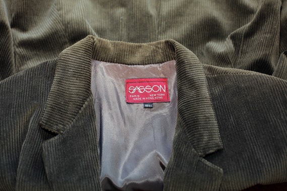 Vintage 70s Sasson Green Corduroy Skirt Suit S
