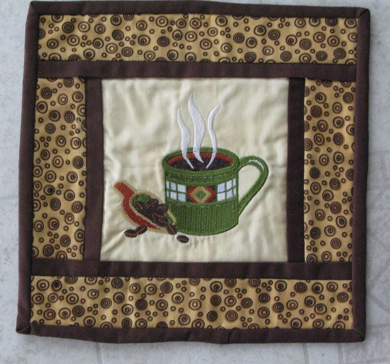 Coffee Design Embroidered & Quilted Table Topper and 2 Etsy