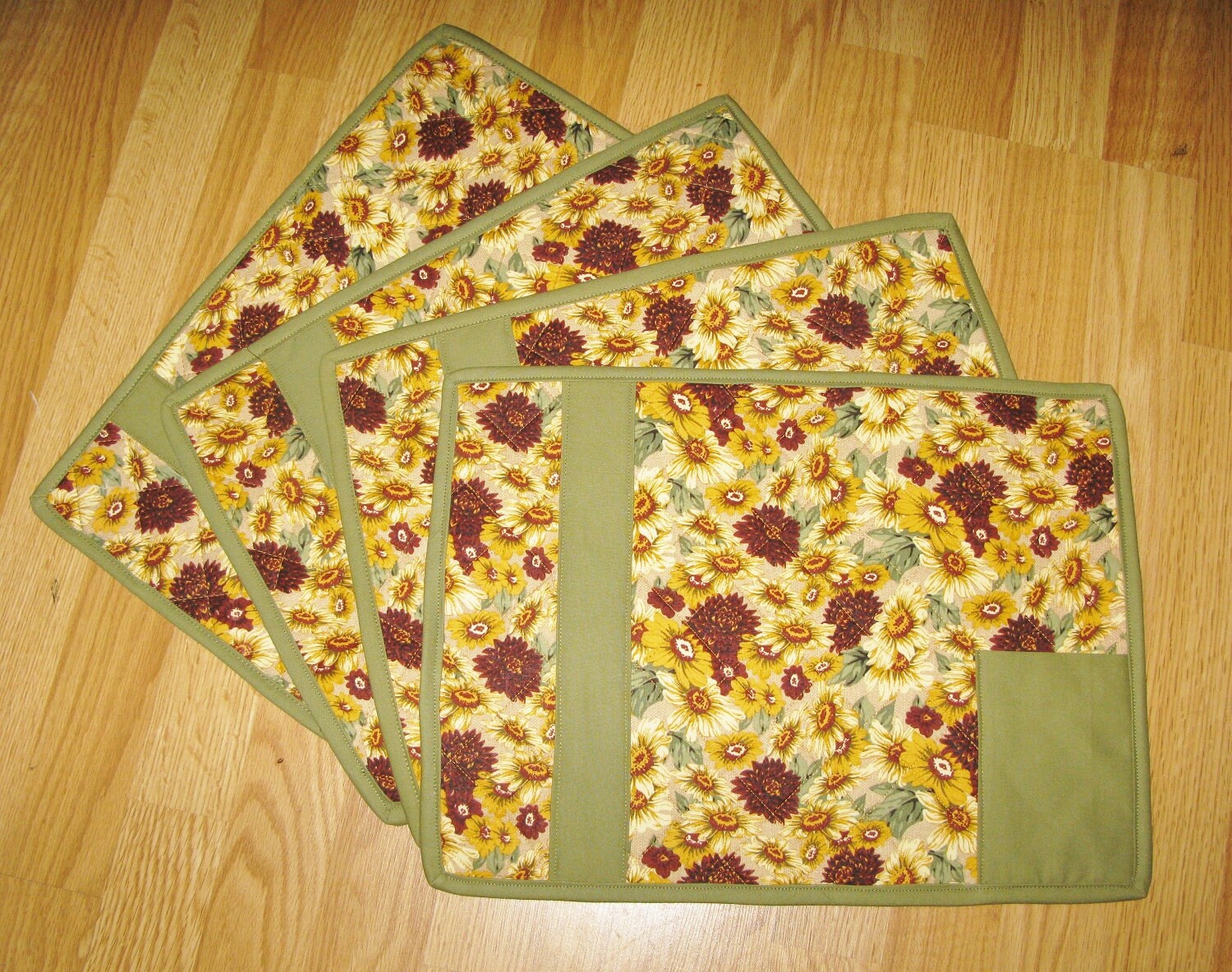 Sunflower Place Mats, Set of 4, Utensil Pocket Place Mats Etsy