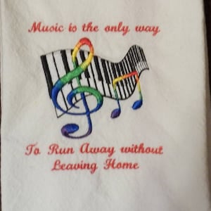 Embroidered Music Tea Towel, Dish Towel, Kitchen Towel, Music Theme
