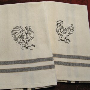 Farmhouse Embroidered Rooster Blackwork Kitchen Towel Dish Towel Tea Towel