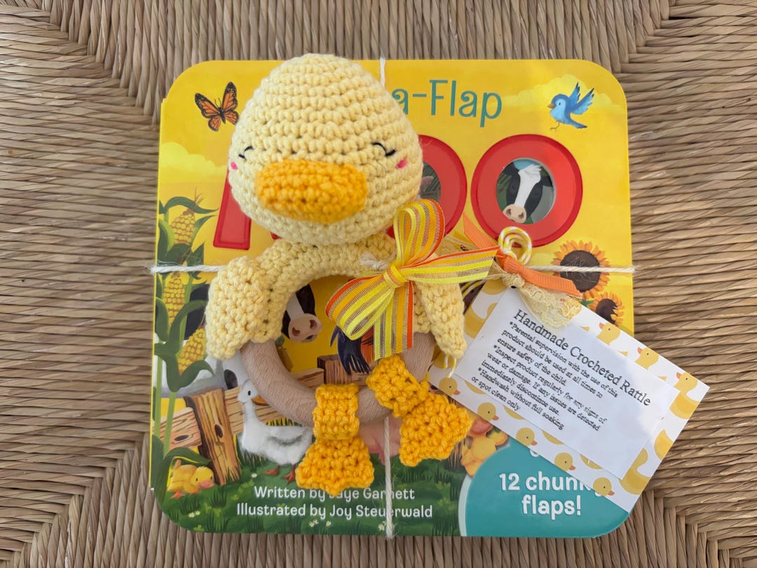 Baby Handmade Crochet Baby Duck Rattle Toy and Board Book Set - Etsy
