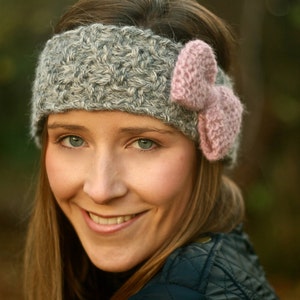 KNITTING PATTERN SET Bonnie Bow Headband and Wristwarmers Set Ear Warmer & Fingerless Gloves image 5