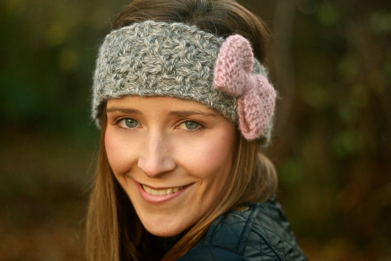 KNITTING PATTERN SET Bonnie Bow Headband and Wristwarmers Set Ear Warmer & Fingerless Gloves image 5