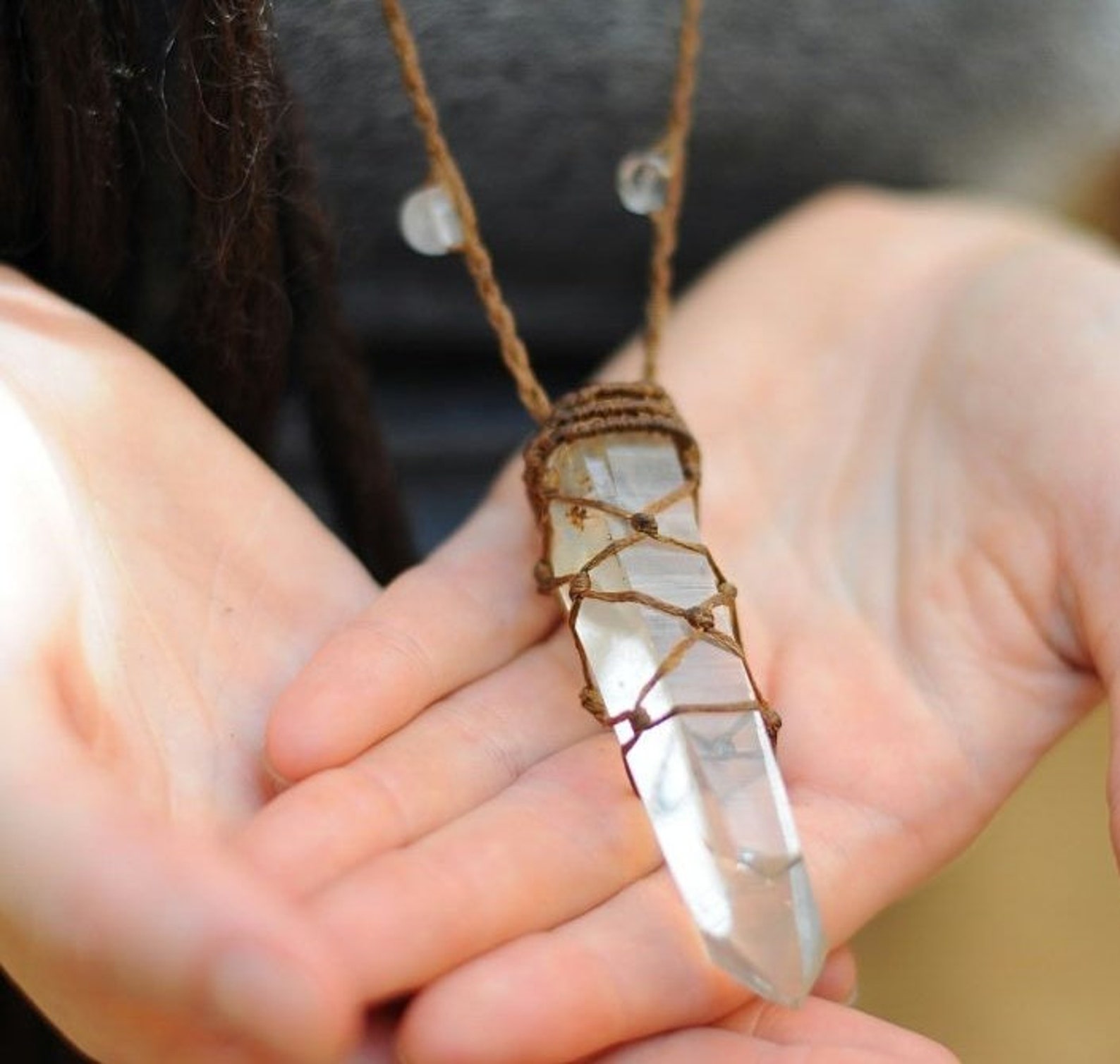 Crystal wrapping Macrame pendant DIY video and voice tutorial Etsy