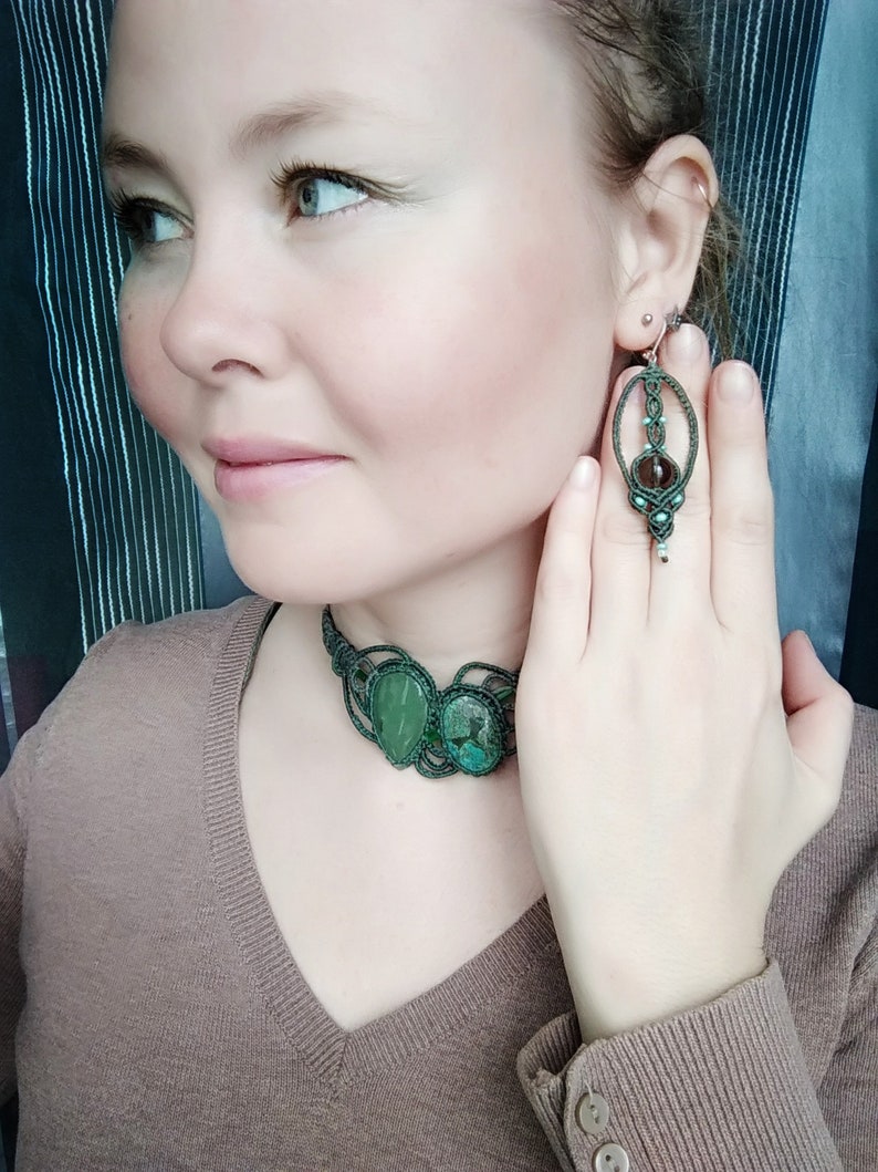 healing crystal birthstone bohemian tribal gypsy Jewelry Boho woven earrings with smokey quartz gemstone spiritual amulet for yogi