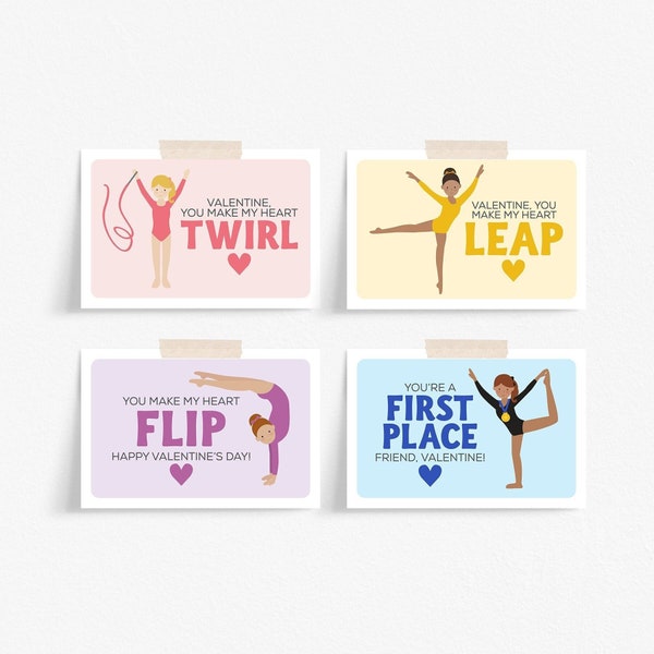 Gymnastics Valentine Cards Printable, Gymnast Valentine Cards for Girls Easy to Print, Gymnastics Valentines, Print at Home Download