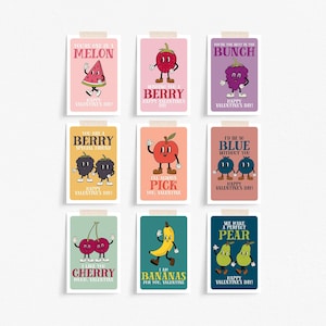 Fruit Snack Valentine Printable Cards, Cute Valentine Cards for Kids, Retro Fruit Valentine's Day Cards, School Valentine Cards Download