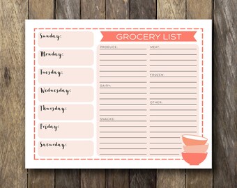 grocery list printable instant download meal planner etsy