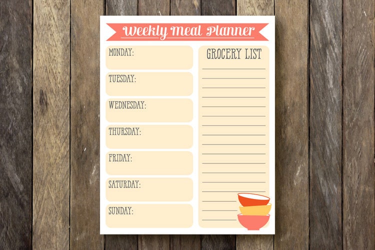 grocery list printable instant download meal planner etsy