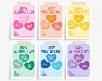 Candy Hearts Valentine Cards Printable - POD Valentines for Kids - Conversation Valentine Hearts Card - Printable Valentine Exchange Cards