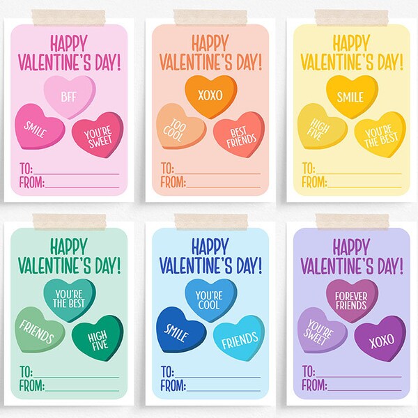 Candy Hearts Valentine Cards Printable - POD Valentines for Kids - Conversation Valentine Hearts Card - Printable Valentine Exchange Cards