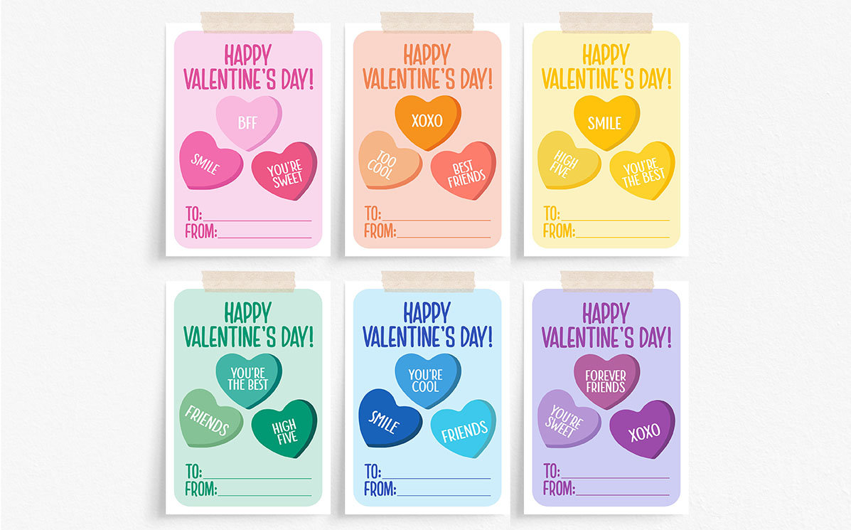 Candy Hearts Valentine Cards Printable POD Valentines for Kids