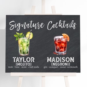 Signature Cocktails Sign Chalkboard, Custom Signature Drink Sign, Wedding Bar Menu Sign Printable, His and Hers Wedding Cocktails Sign