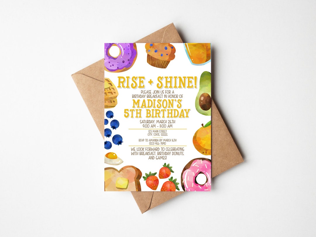 Kids Breakfast Birthday Party Invitation Rise and Shine Etsy