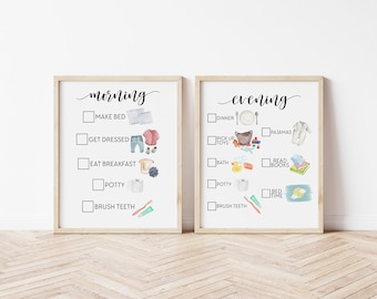 Toddler Routine Printable Morning Evening Checklist - Nighttime Routine Chart - Bedtime Checklist Print Instant Download Chart