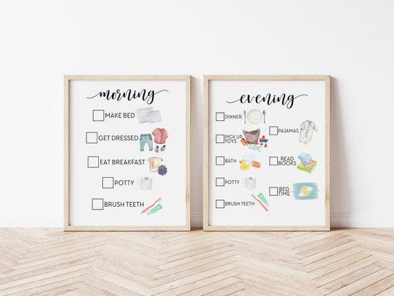 Toddler Routine Printable Morning Evening Checklist - Nighttime Routine Chart - Bedtime Checklist Print Instant Download Chart