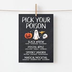 Halloween Bar Menu Pick Your Poison -  Halloween Bar Sign - Halloween Cocktail Menu Printable - Downloadable Halloween Bar Menu Sign