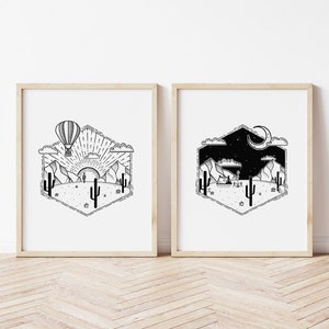 Modern Desert Prints - Black and White Desert Printable - Desert Nursery Art - Minimalist Desert Art Prints - Desert Illustrations Digital