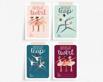 Ballet Valentine Cards Printable - Ballerina Valentines Instant Digital Download - Ballet Valentines Boys and Girls