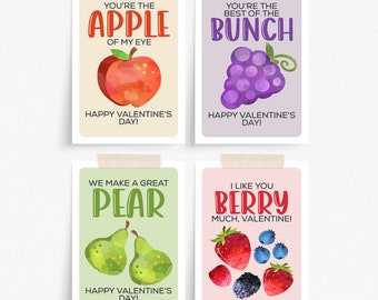 Fruit Snack Valentine Cards Printable, Valentines for Kids Print at Home, Preschool Valentine Cards, Fruit Valentines Download, Elementary