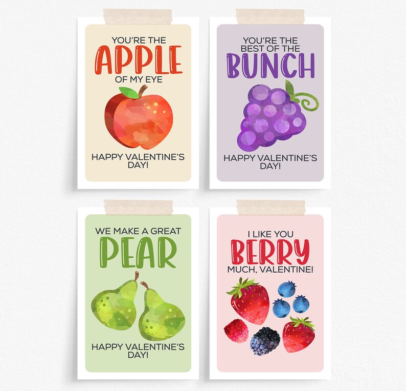 Fruit Snack Valentine Cards Printable, Valentines for Kids Print at ...