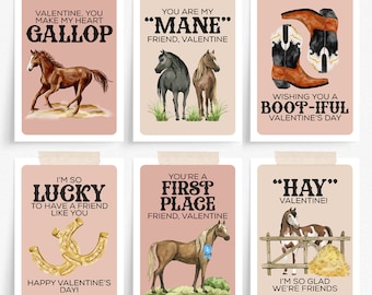 Horse Valentine Cards Printable, Cowgirl Valentines Card Download, Horse Valentines for Kids, Western Valentine Card Print at Home