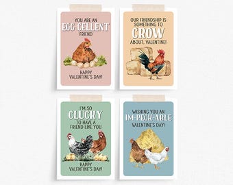 Chicken Valentines Printable Download, Chicken Valentine Cards, Printable Valentine's Day Cards, Rooster Valentine Card