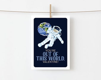 Out of This World Valentine Card - Astronaut Valentine's Day Cards - Printable Valentine Card Download - Print at Home Valentine Cards