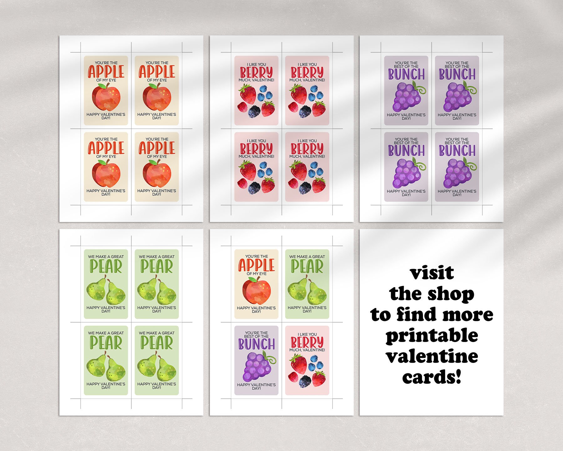 Fruit Snack Valentine Cards Printable, Valentines for Kids Print at ...