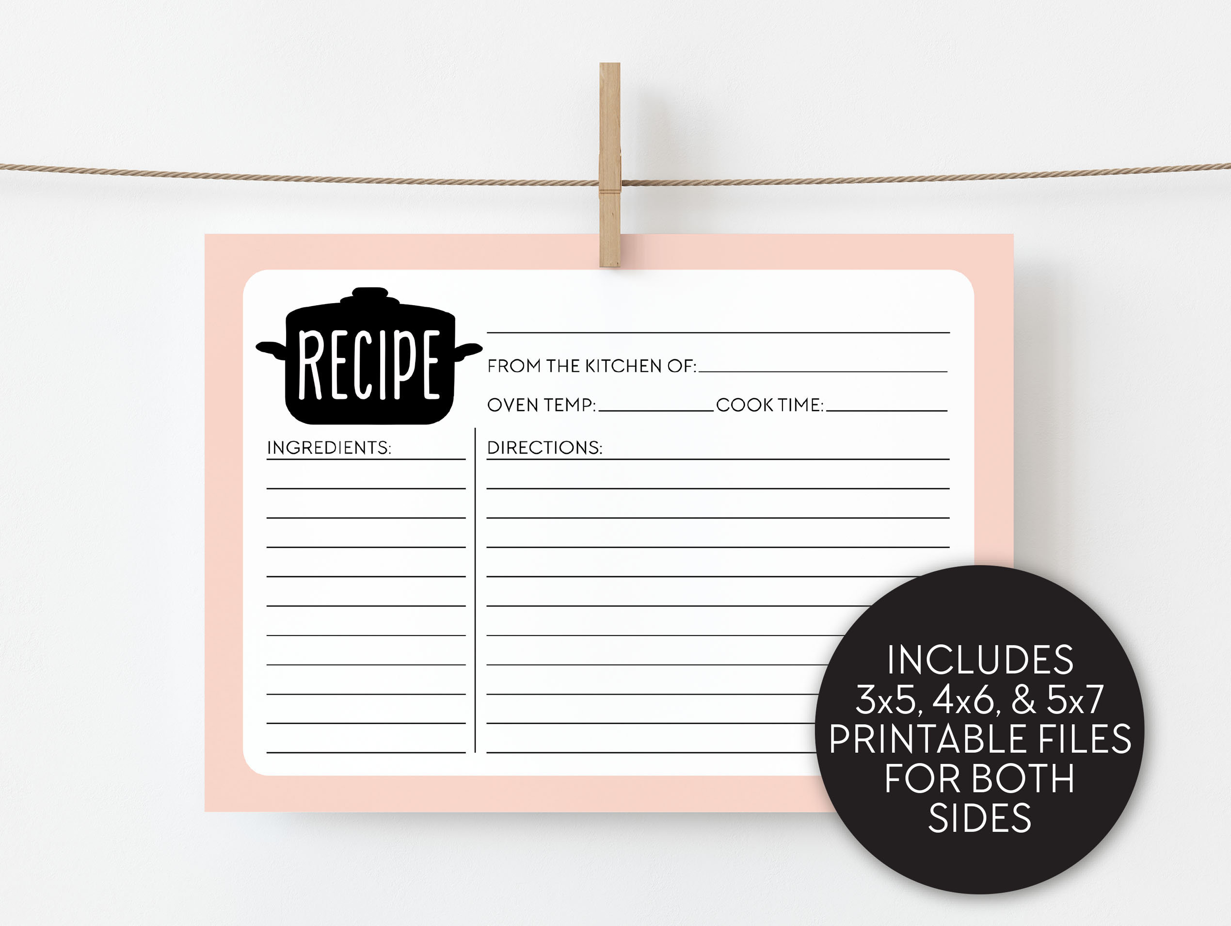 Easy Printable Recipe Card Digital Download 3x5 4x6 5x7 - Etsy Easy Printable Recipe Card Digital Download 3x5 4x6 5x7 - Etsy