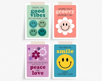 Boho Valentine Cards Printable, Smiley Valentine Card Files Digital Download, Smile Face Valentine Cards Print at Home, Digital Valentines