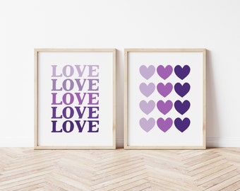 Purple Valentine's Day Prints - Printable Valentine's Decor - Purple Nursery Art - Valentine Printable Wall Art