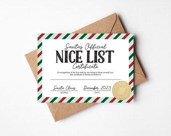 Official Nice List Certificate from Santa, Printable Nice List Certificate for Kids, Fun Holiday Printables, Santa's Nice List Award