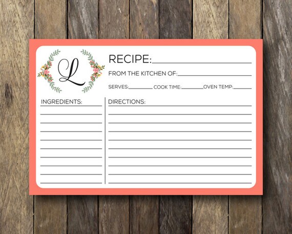 monogram recipe card recipe card printable personalized recipe cards monogrammed recipe card bridal shower recipe cards personal recipe cards
