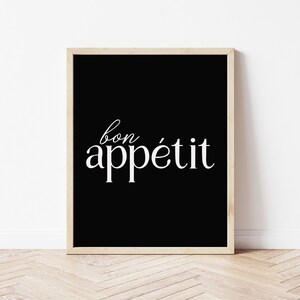 Kitchen Typography Print Instant Download - Kitchen Poster Prints - Black White Kitchen Art - Dining Room Wall Art Printable - Bon Appetit