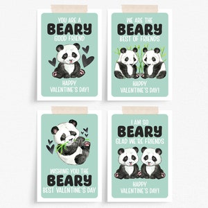 Panda Valentine Cards Printable, Panda Valentines Digital Download, Printable Panda Bear Valentine's Day Card, Pandas Printable Valentines image 1