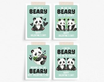 Panda Valentine Cards Printable, Panda Valentines Digital Download, Printable Panda Bear Valentine's Day Card, Pandas Printable Valentines