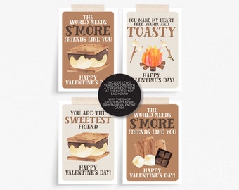 Smores Valentine Printable Cards, Smore Valentine Card Download Print at Home, Cute Valentines for Kids, Smore Friends Valentine's Day Card