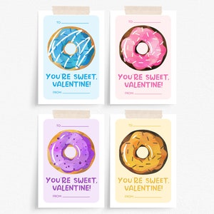 Donut Valentine Printable Printable Valentines for Kids You're Sweet Valentine Donut Valentine Cards Instant Download Valentine image 1