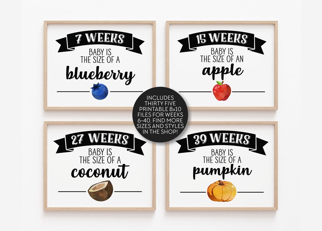 Printable Pregnancy Week Signs - Week by Week Pregnancy Signs - Weekly ...