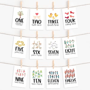 Twelve Days of Christmas Cards 2x3 3x5 4x6 - Printable Christmas Art - The 12 Days of Christmas Gift Tags - 12 Days of Xmas