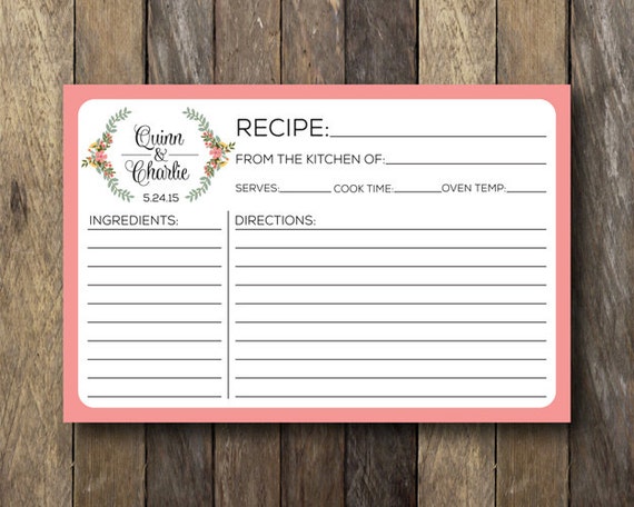Personalized Recipe Cards Printable Recipe Cards Bridal | Etsy