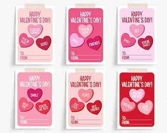Valentines Conversation Hearts Printable, Conversation Heart Valentine Cards, Candy Hearts Valentine's Day, Digital Valentines for Kids