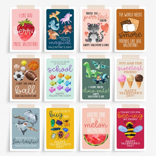 Printable Valentine Cards for Kids - Instant Download Valentine's Day Cards - Digital Valentine Cards - Gender Neutral Valentine's Day Cards