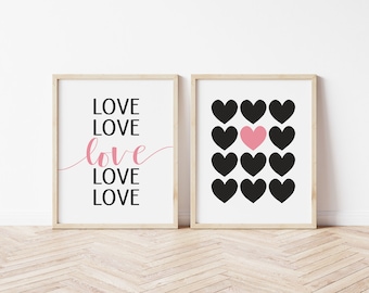 Black and White Valentine Prints - Valentine Printable Wall Art - February Wall Art Prints - Valentine's Day Prints Instant Download